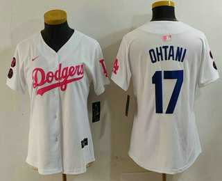 Women%27s Los Angeles Dodgers #17 Shohei Ohtani White Pink With Patch Limited Stitched Jersey
